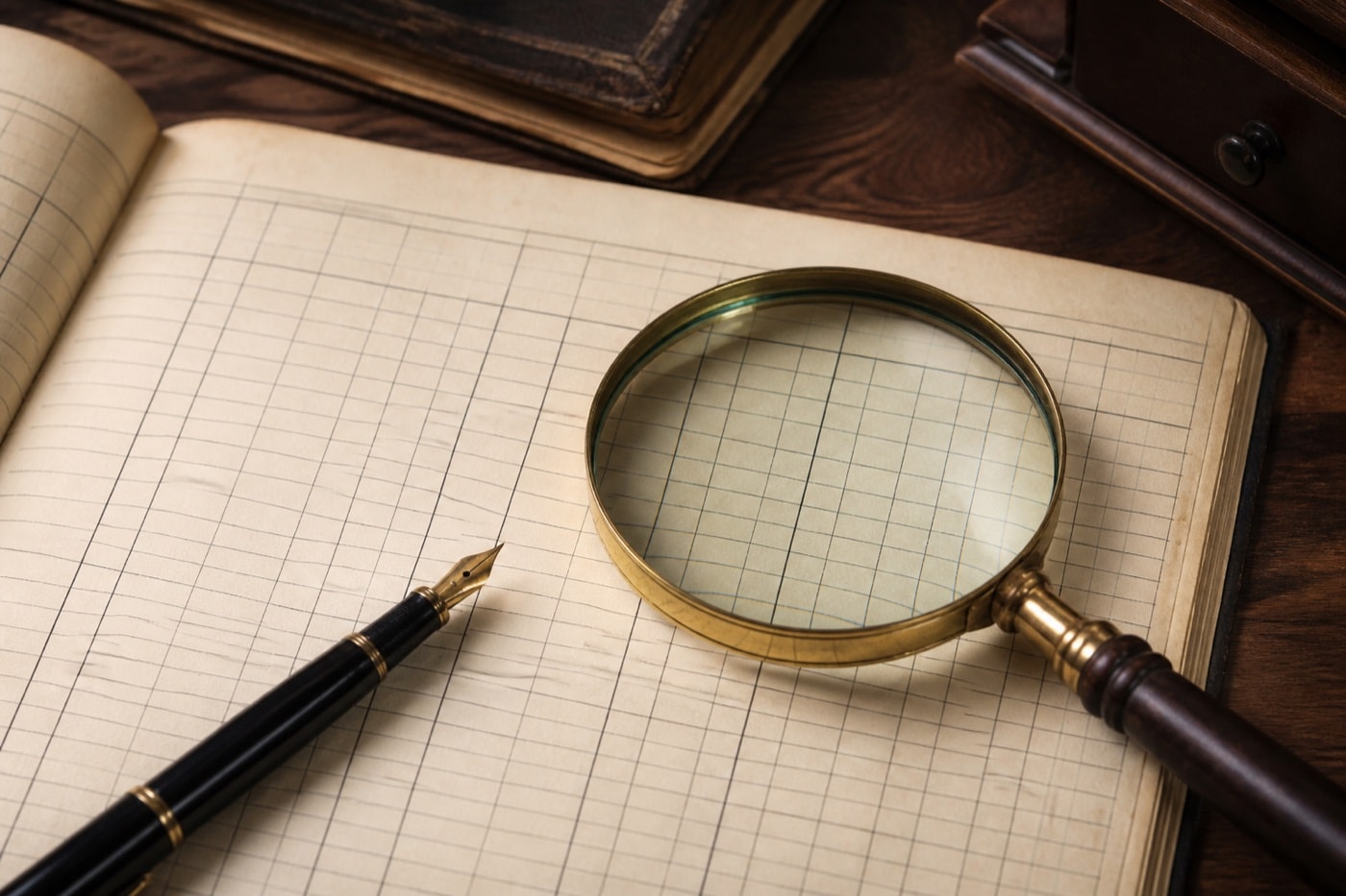 Historic census-style ledger viewed through a magnifying lens